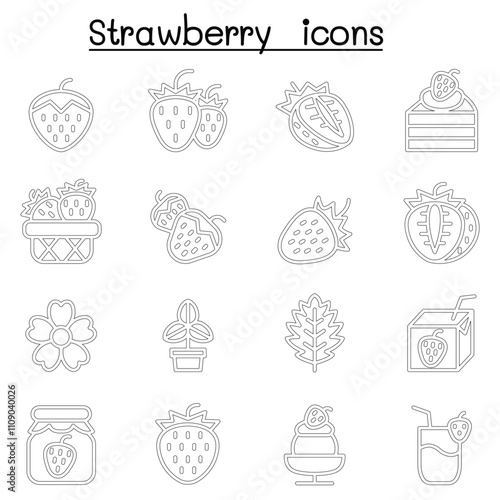 Strawberry icon set in thin line style