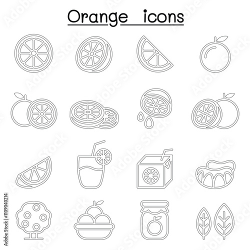 Orange icon set in thin line style