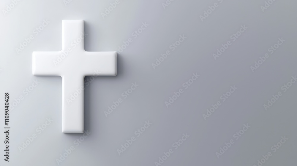 Obraz premium A minimalistic white cross on a smooth gray background, symbolizing faith, spirituality, and hope.