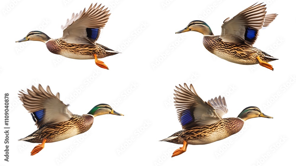 Fototapeta premium Wild duck flying isolated on white background