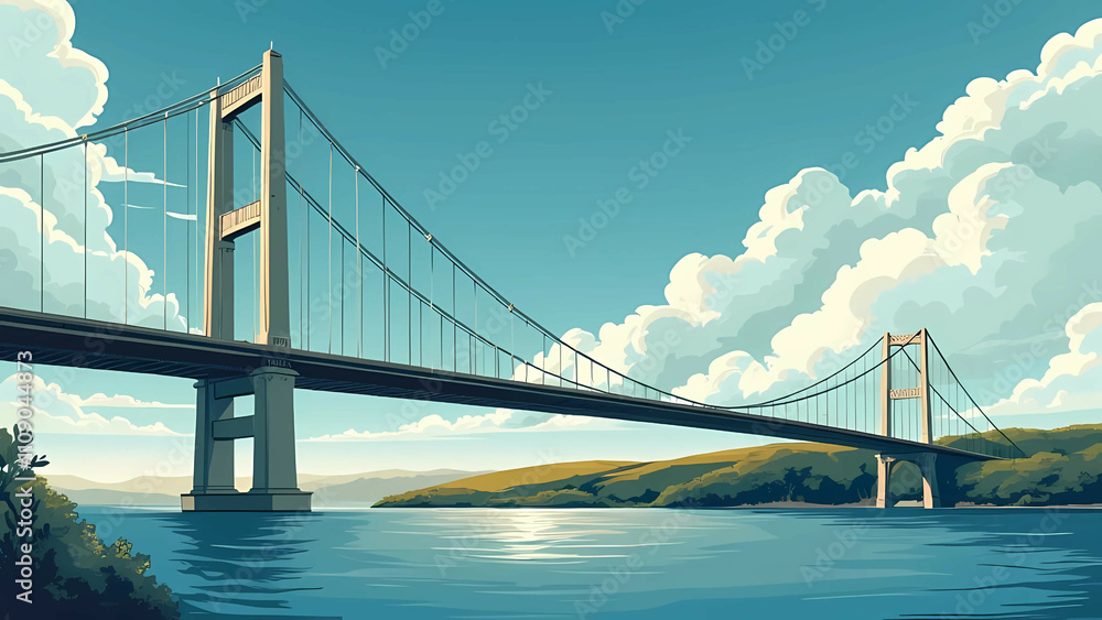 Obraz premium Suspension Bridge over Calm River Water