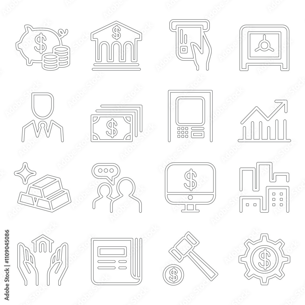 Fototapeta premium Banking & Financial icon set in thin line style