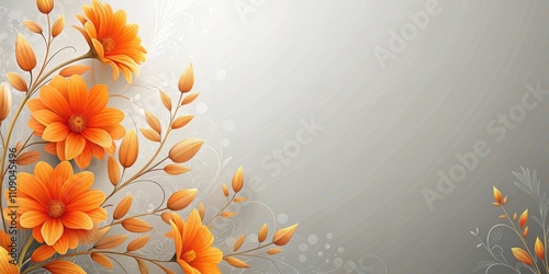 Elegant orange floral art on soft gray background, orange, floral, art, elegant, soft, gray, background