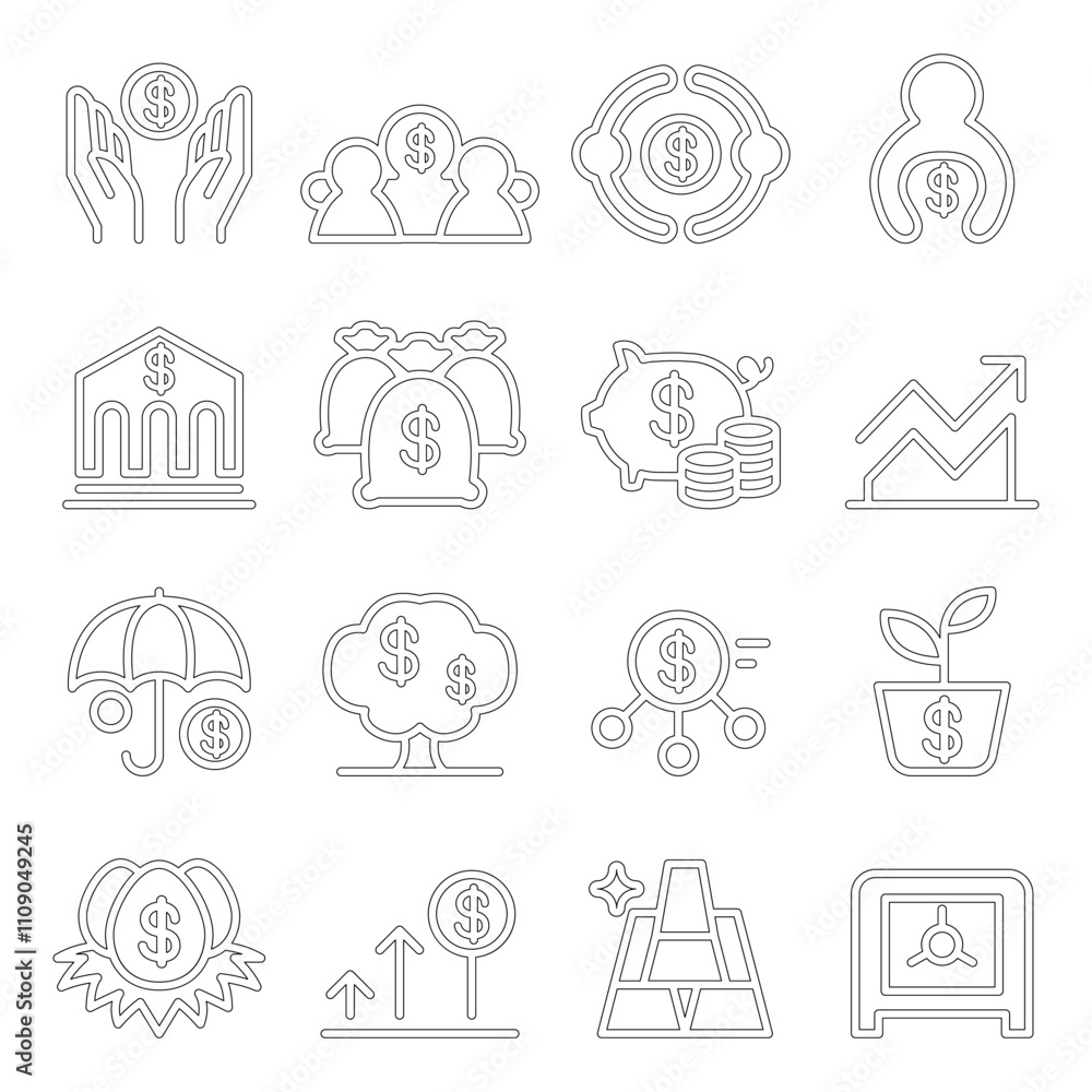 Fototapeta premium Saving money icon set in thin line style