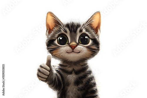 Thumbs Up Kitty:  A charming tabby kitten with big, expressive eyes gives a thumbs up, radiating pure cuteness and positivity.  A delightful image for pet lovers, social media, and positive messaging.