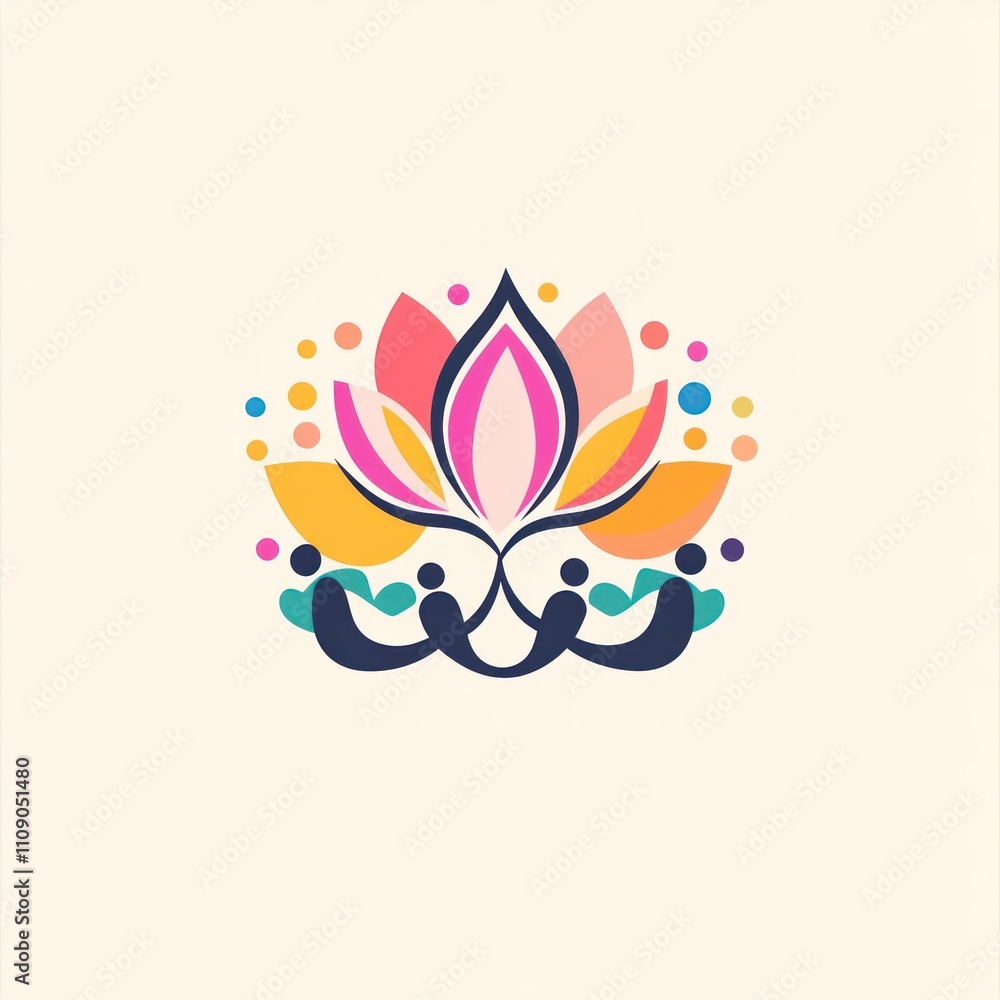 Fototapeta premium Colorful lotus flower design with abstract elements.