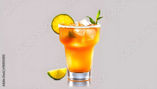 Refreshing Mexican Tequila Margarita with a white accent, png photo