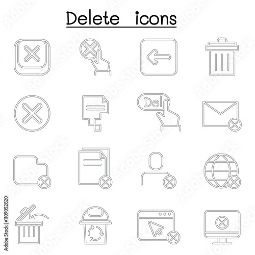 Delete icon in thin line style