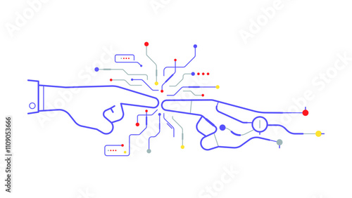 Artificial intelligence human hand touching with ai to input data