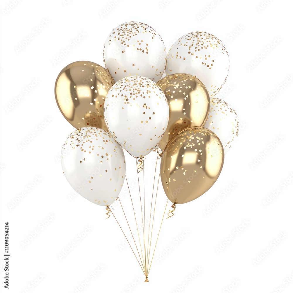 White gold birthday balloons Isolated on White Background Generative AI White gold birthday balloons Isolated on White Background Generative AI