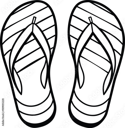 Classic Flip Flops Line Art Vector Illustration for Summer and Travel Projects.