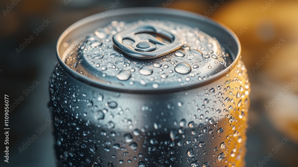 Blank shiny silver beverage can with water droplets Blank shiny silver beverage can with water droplets