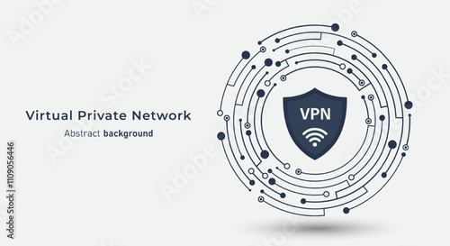 VPN. Virtual private network icon on a circuit board background. Concept of secure VPN connection, cyber security technology and privacy. Vector illustration.