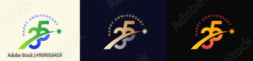 Logo Anniversary with Rising star 35th, 35th Happy Anniversary with Colorful Gradient, Luxury Gold and Silver.