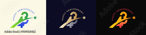 Logo Anniversary with Rising star 43th, 43th Happy Anniversary with Colorful Gradient, Luxury Gold and Silver.