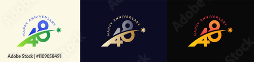 Logo Anniversary with Rising star 48th, 48th Happy Anniversary with Colorful Gradient, Luxury Gold and Silver.