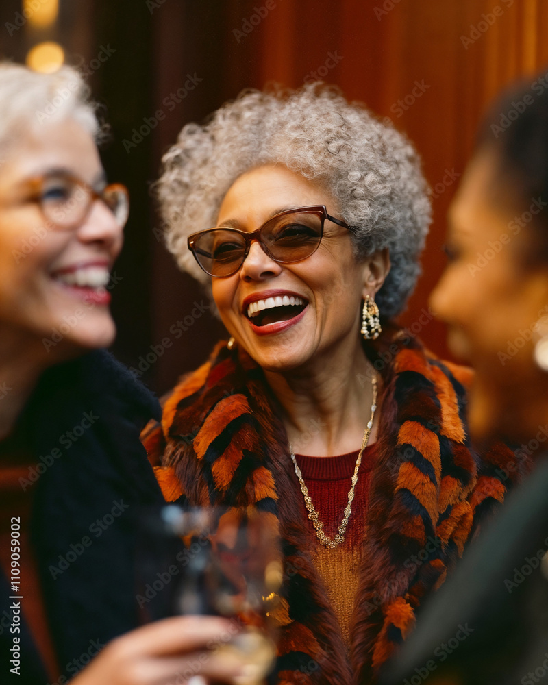 Stylish mature women enjoying champagne at elegant party, fashionable older ethnic friends celebrating in style at fancy gathering Stylish mature women enjoying champagne at elegant party, fashionable older ethnic friends celebrating in style at fancy gathering