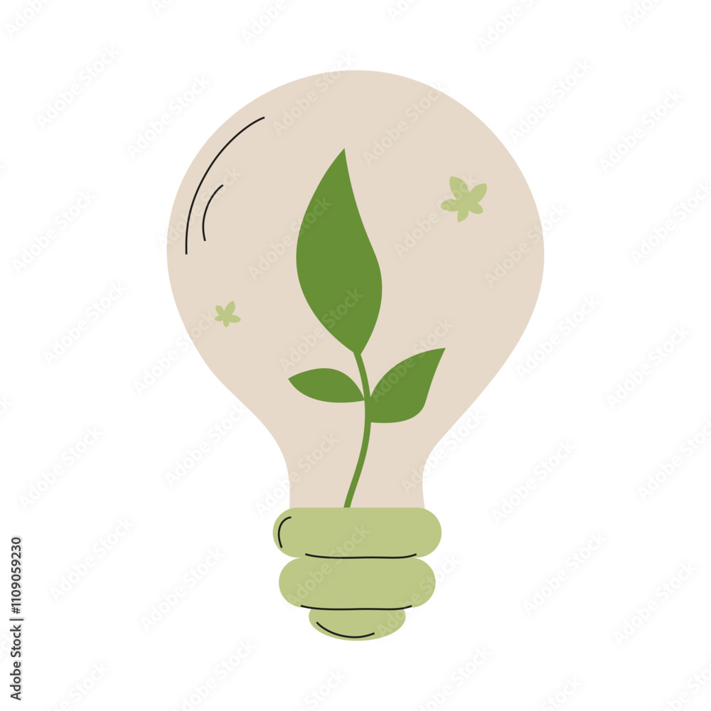 Light bulb with plant symbolizing eco-friendly energy and sustainability in design Light bulb with plant symbolizing eco-friendly energy and sustainability in design