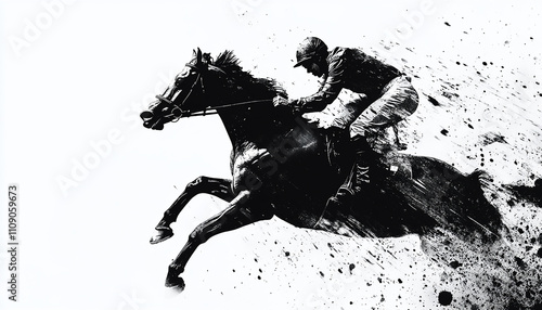 a man riding a horse with white background generated by AI