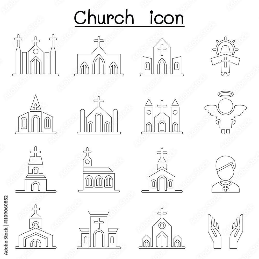 Fototapeta premium Church icon set in thin line style