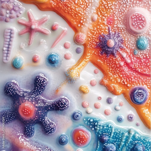 Vibrant Fluid Textures and Abstract Shapes in Macro Close-Up View