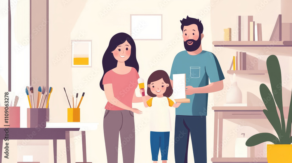 Family DIY: Mother, Father, and Daughter Painting the Wall Together
Family DIY: Mother, Father, and Daughter Painting the Wall Together