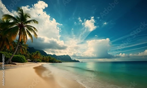 Matira Beach, French Polynesia. Sky full of cloud. timelapse photo