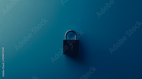 Digital security lock symbol on a blue background, representing technology and cybersecurity photo