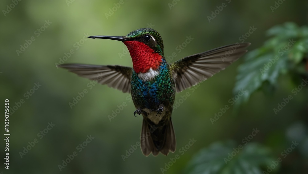 Obraz premium Vibrant hummingbird in a Nicaraguan rainforest.