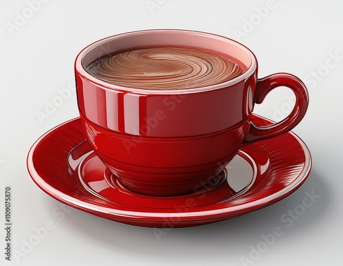 red cup of coffee 3d rendering isolated on white background photo