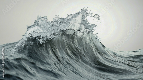 Dynamic water wave splashing, isolated on a white background, capturing the movement and energy of water photo