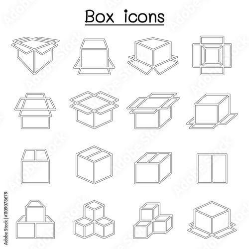 Box icon set in thin line style