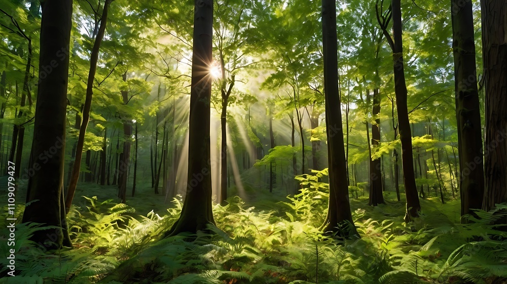 Obraz premium sun rays in the forest