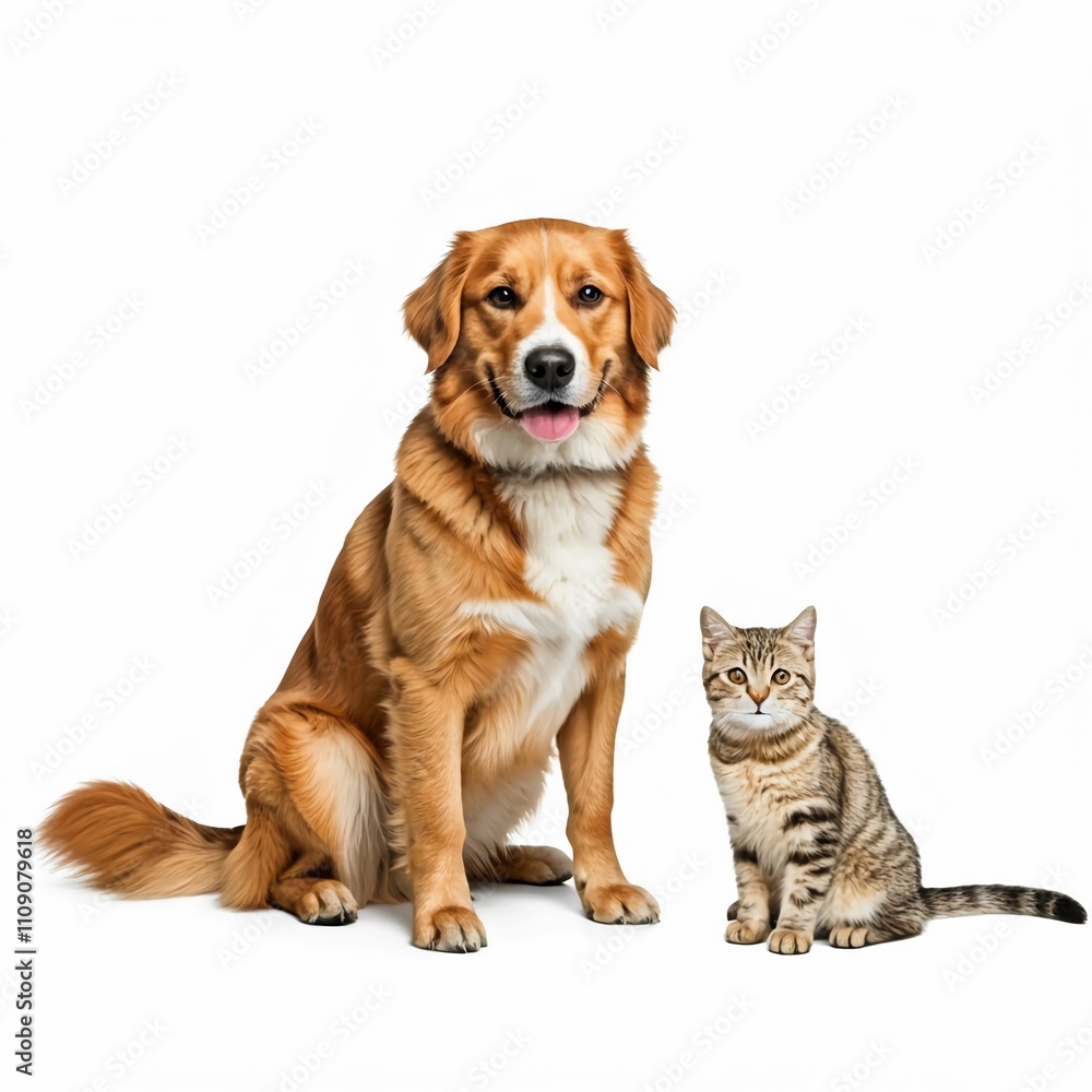 Obraz premium Dog and cat isolated white background.