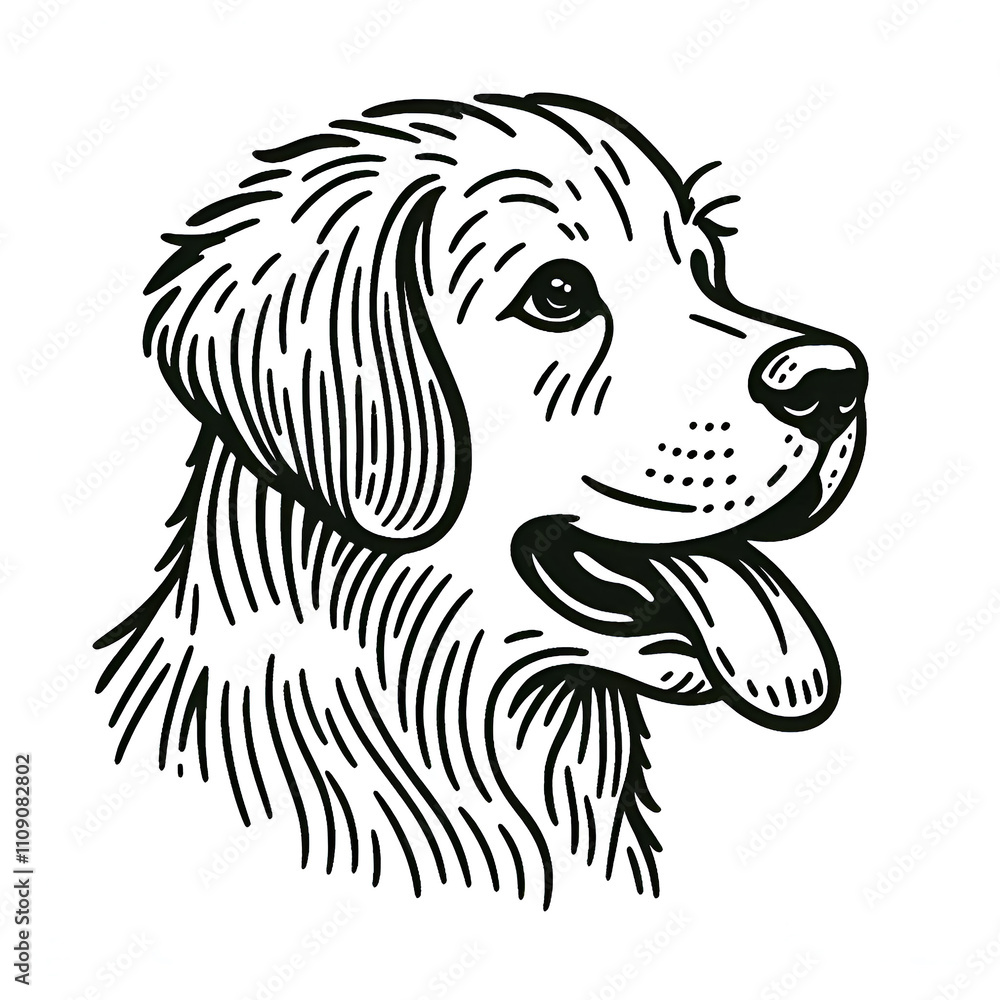 Fototapeta premium Hand drawn dog outline illustration on white background.