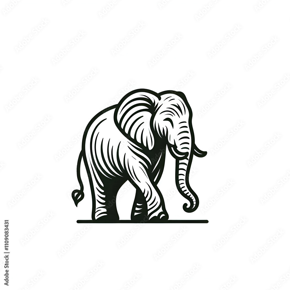 Fototapeta premium Hand drawn elephant outline illustration on white background