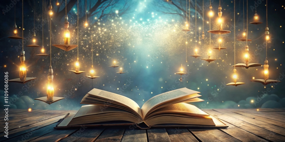 Obraz premium Enchanted library filled with floating books and glowing pages, magical, mystical, fantasy, books, library