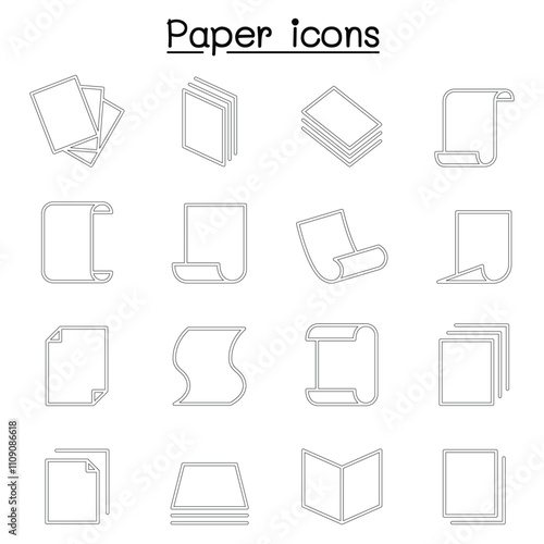 Paper icon set in thin line style