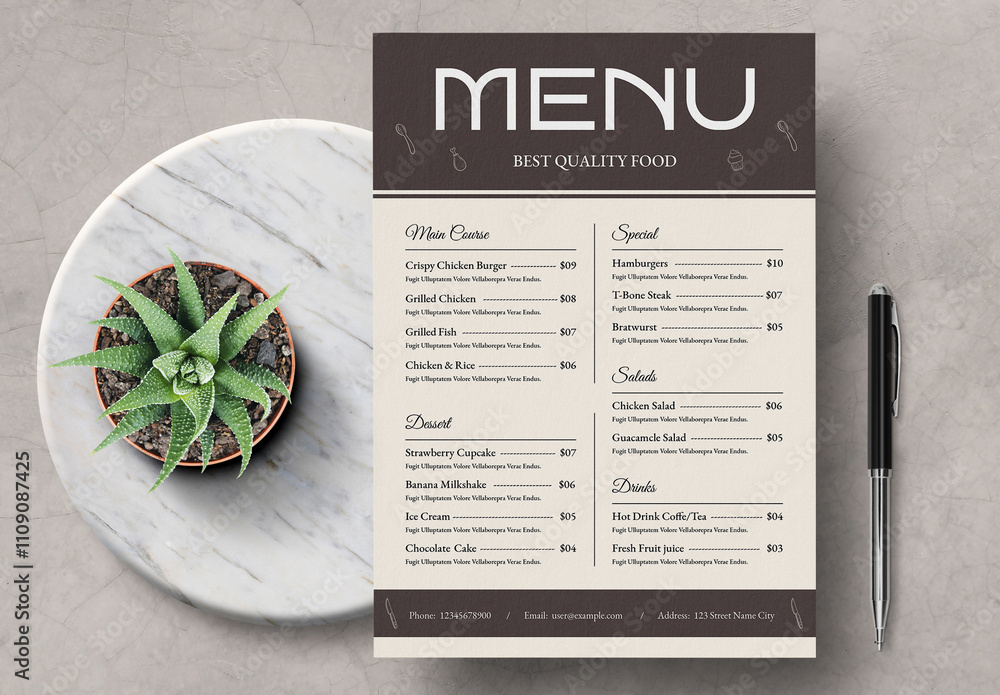 Simple Restaurant Food Menu Layout Stock Template | Adobe Stock