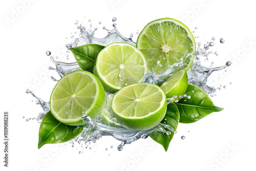 lime and water splash isolated on transparent background