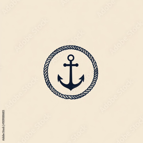 Nautical anchor symbol in rope circle. photo