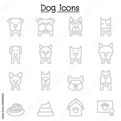 Dog icon set in thin line style