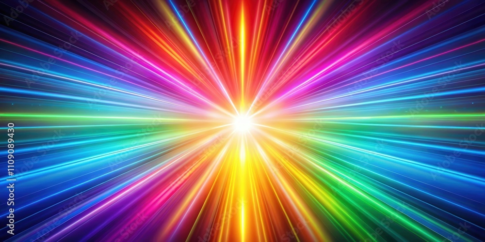 Obraz premium Rainbow light rays flashing and glowing on abstract holographic background, rainbow, light, rays, flash, glow