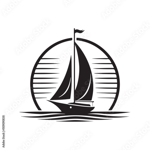 Simple silhouette of a boat, black