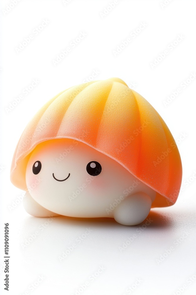 Fototapeta premium A cute, whimsical character resembling a sushi piece with a smiling face, ideal for children's products, food-related themes, or playful marketing campaigns, It adds a fun touch to branding materials