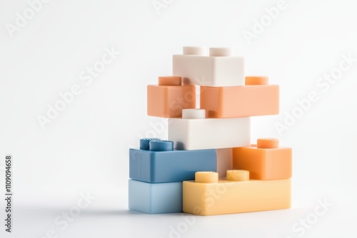 A colorful arrangement of building blocks symbolizes creativity and playfulness, suitable for educational materials or marketing for toys and childhood development, photo