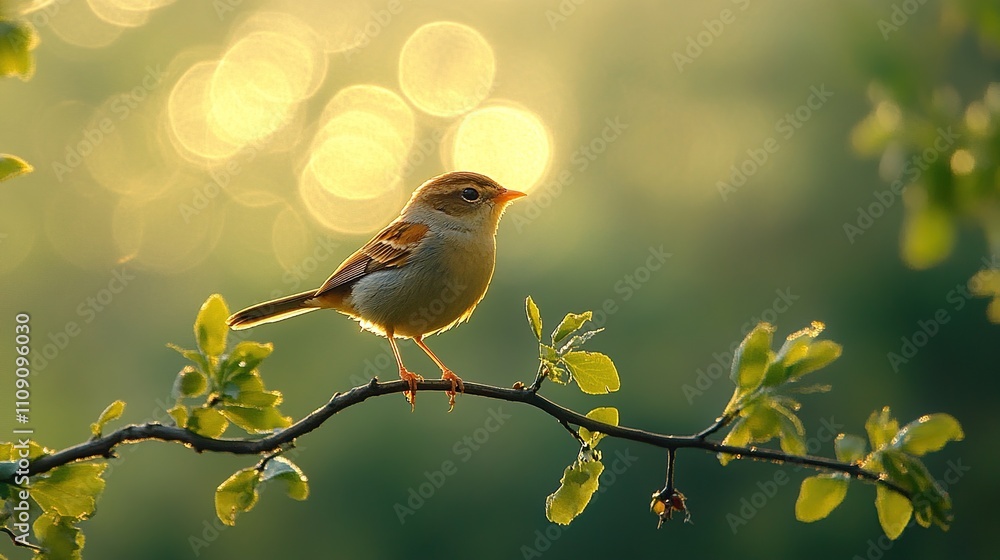 Obraz premium Golden Hour Songbird: A Serene Moment in Nature