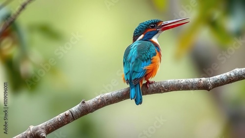 Colorful kingfisher halcyon smyrnensis on a tree branch, Mediterranean region, feathered bird, tree