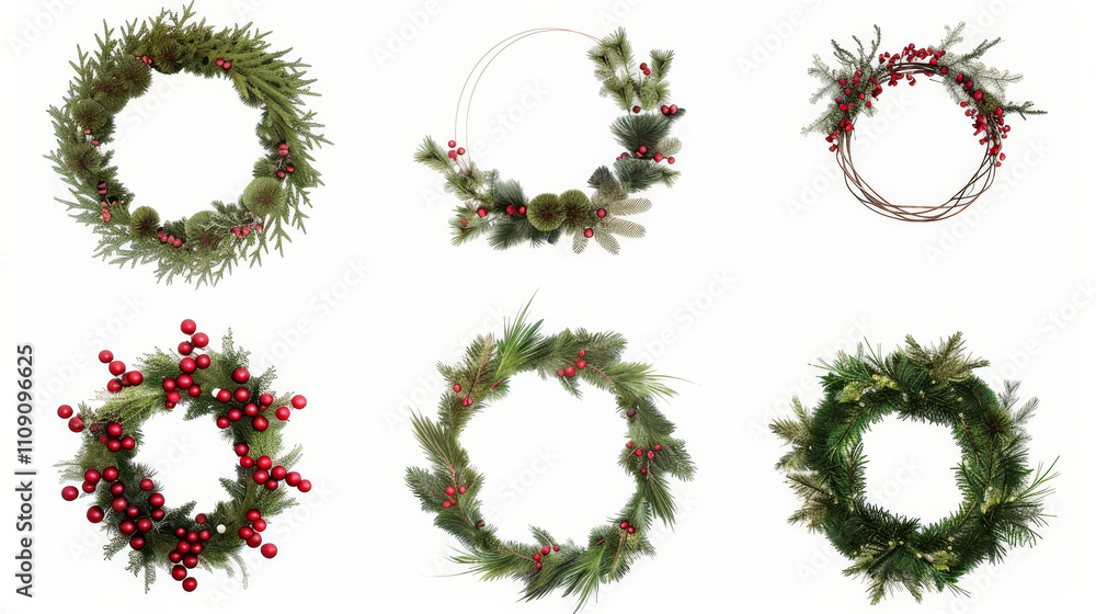 collection of christmas wreath on white collection of christmas wreath on white