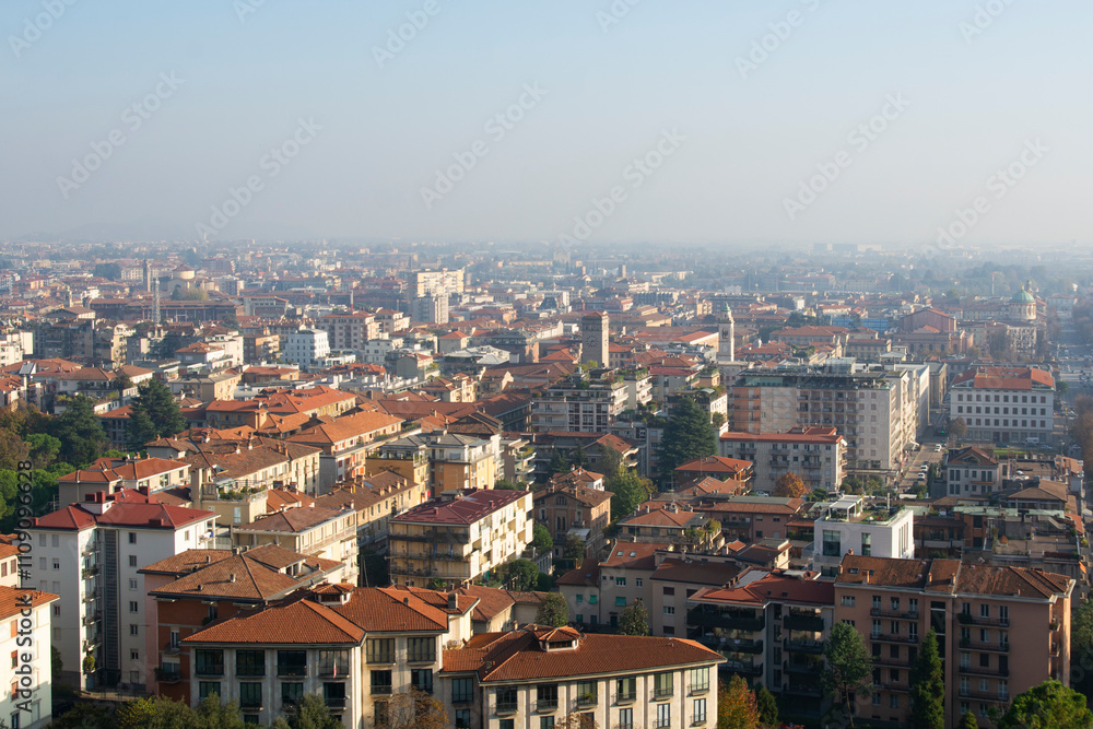 Fototapeta premium View of Bergamo from Rocca di Bergamo fortress in Upper Town Citta Alta. Bergamo. Italy